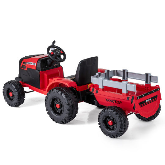 24V Ride On Tractor for Kids Electric Vehicle with Detachable Trailer and Remote Control-Red