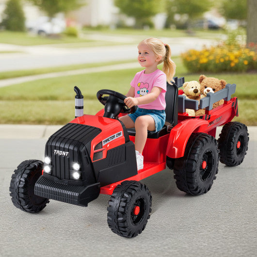 24V Ride On Tractor for Kids Electric Vehicle with Detachable Trailer and Remote Control-Red