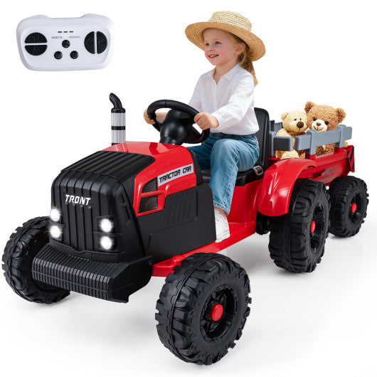 24V Ride On Tractor for Kids Electric Vehicle with Detachable Trailer and Remote Control-Red