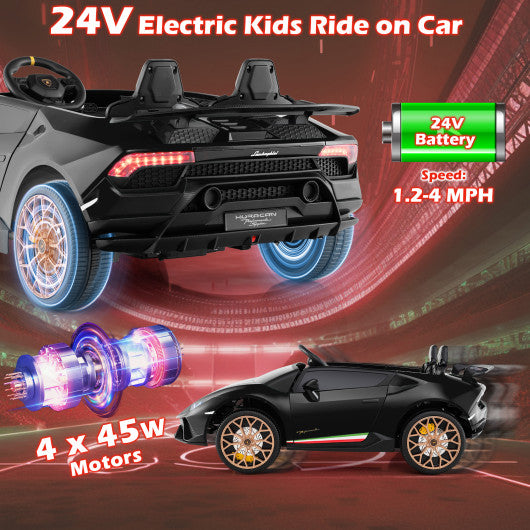 24V Ride-on Car for Kids 4WD 2-Seater Licensed Lamborghini Electric Vehicles with Music-Black