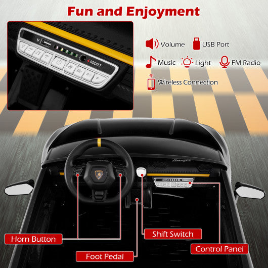 24V Ride-on Car for Kids 4WD 2-Seater Licensed Lamborghini Electric Vehicles with Music-Black