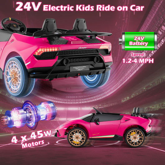 24V Ride-on Car for Kids 4WD 2-Seater Licensed Lamborghini Electric Vehicles with Music-Pink