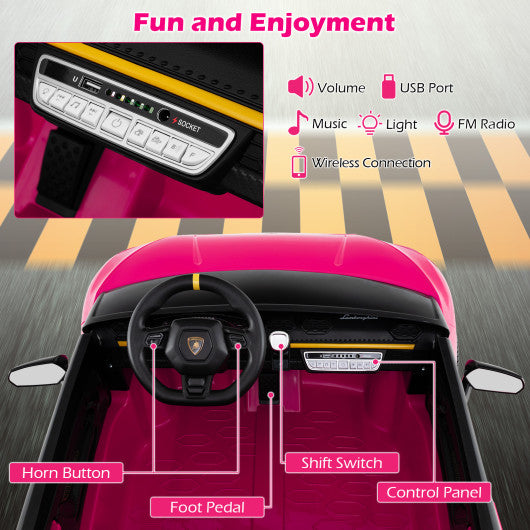 24V Ride-on Car for Kids 4WD 2-Seater Licensed Lamborghini Electric Vehicles with Music-Pink
