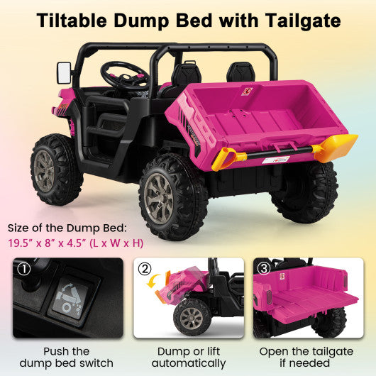 24V Ride On Kids Car with Dump Bed and Remote Control-Pink