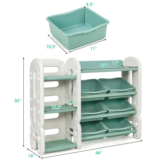 Kids Toy Storage Organizer with Bins and Multi-Layer Shelf for Bedroom Playroom -Green