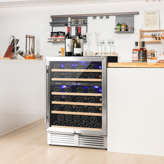 Dual Zone Wine Cooler for 51 Bottles with Reversible Door-Silver