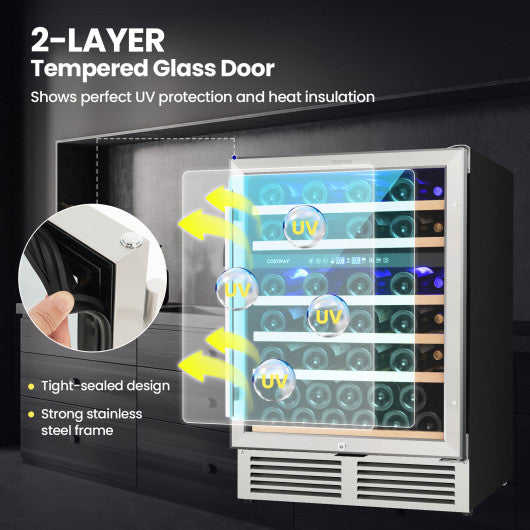 Dual Zone Wine Cooler for 51 Bottles with Reversible Door-Silver