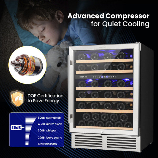 Dual Zone Wine Cooler for 51 Bottles with Reversible Door-Silver