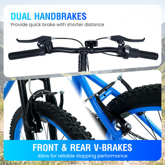 24 Inch Kids Mountain Bike Adjustable with 7 Speed and Suspension Fork-Blue