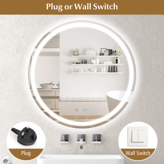 32 Inch Anti-Fog Bathroom Wall Mirror with 3-Color LED Lights