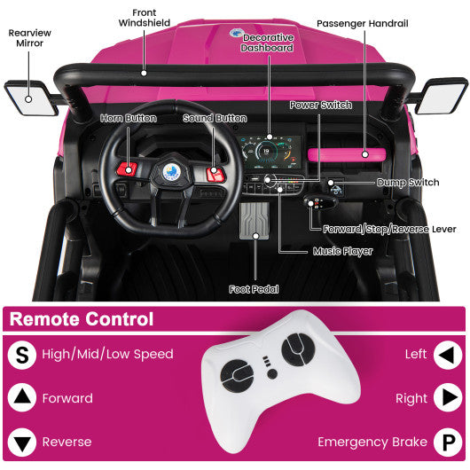 24V Ride On Kids Car with Dump Bed and Remote Control-Pink