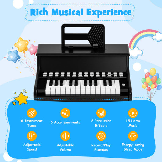 25 Keys Kids Piano Keyboard with Adjustable Speed and Teaching Mode-Black