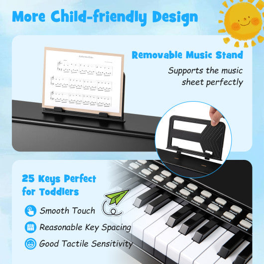 25 Keys Kids Piano Keyboard with Adjustable Speed and Teaching Mode-Black