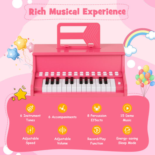 25 Keys Kids Piano Keyboard with Adjustable Speed and Teaching Mode-Pink