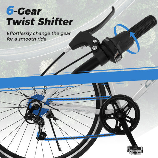 26 Inch Mountain Bike Adjustable with 6-Speed and All-terrain Rubber Wheels-Gray