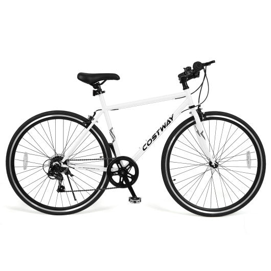26 Inch Mountain Bike Adjustable with 6-Speed and All-terrain Rubber Wheels-White