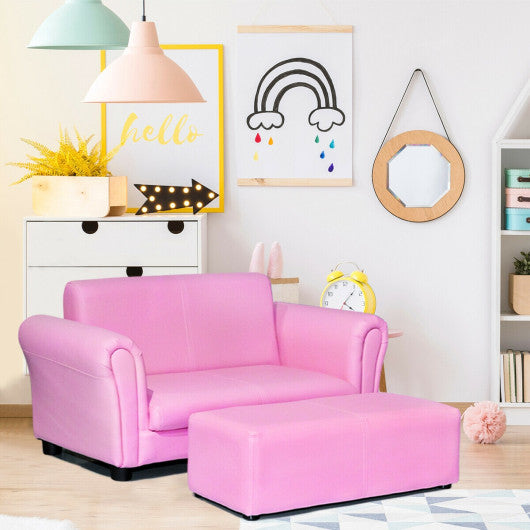 Soft Kids Double Sofa with Ottoman-Pink