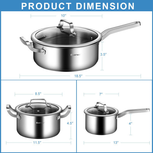 6 Piece Stainless Steel Cookware Set with Convenient Grip Handle