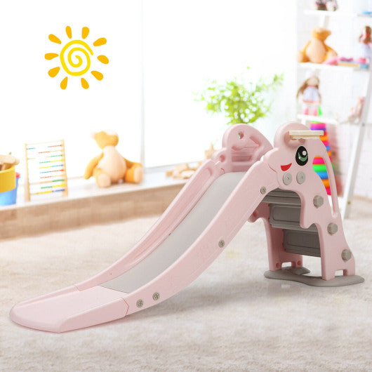 3-in-1 Kids Climber Slide Play Set with Basketball Hoop and Ball-Pink