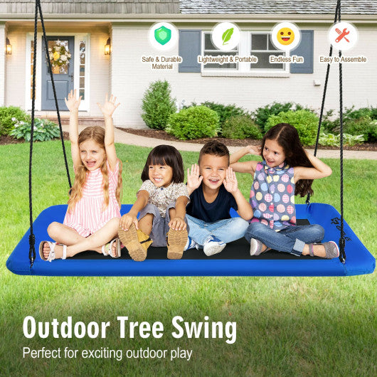 60 Inches Platform Tree Swing Outdoor with 2 Hanging Straps-Blue