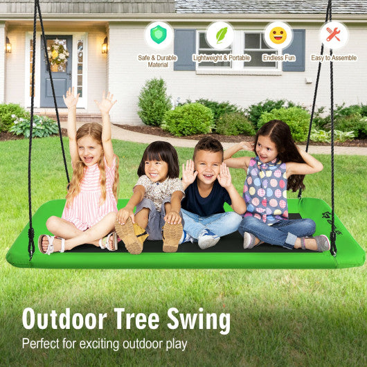 60 Inches Platform Tree Swing Outdoor with 2 Hanging Straps-Green