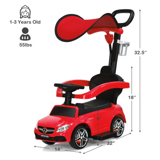 3-in-1 Ride on Push Car Mercedes-Benz Licensed Sliding Car with Canopy-Red