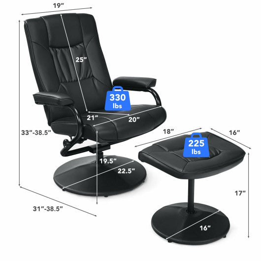 360¡ã PVC Leather Swivel Recliner Chair with Ottoman-Black