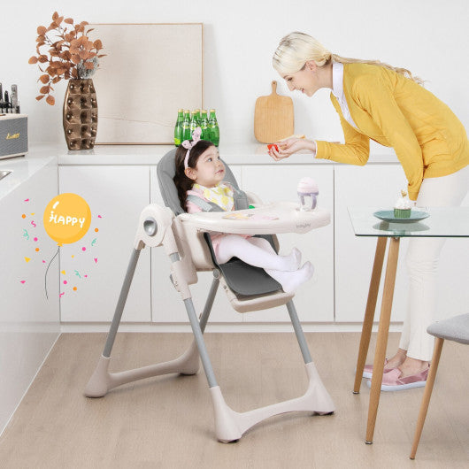 Baby Folding High Chair Dining Chair with Adjustable Height and Footrest-Gray