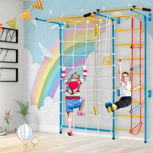 7 In 1 Kids Indoor Gym Playground Swedish Wall Ladder for Solid Wall-Yellow