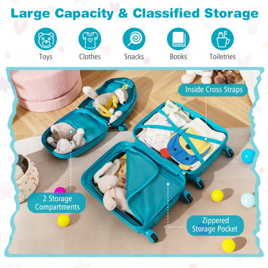 2 PCS Kid Luggage Set With Spinner Wheels for Children Boys Girls-Blue