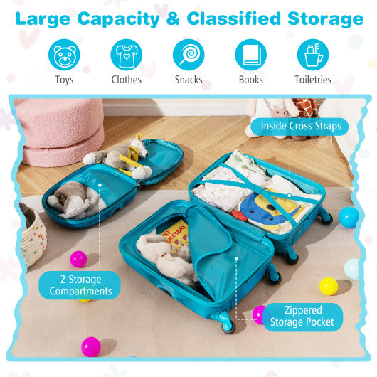 2 PCS Kid Luggage Set With Spinner Wheels for Children Boys Girls-Navy