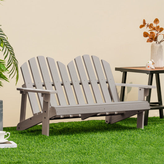 2 Person Fir Wood Adirondack Chair with High Backrest-Gray