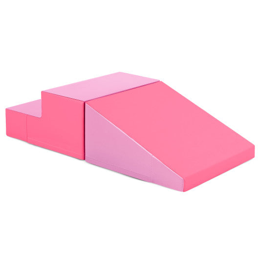 2-Piece Step and Slide Climber for Infants and Toddlers Baby Soft Play Set Foam Blocks-Pink