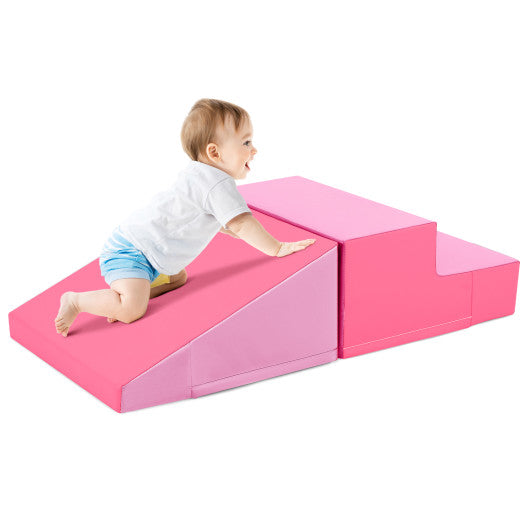 2-Piece Step and Slide Climber for Infants and Toddlers Baby Soft Play Set Foam Blocks-Pink