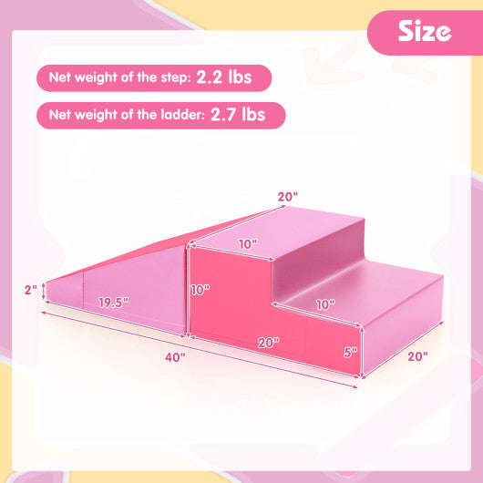 2-Piece Step and Slide Climber for Infants and Toddlers Baby Soft Play Set Foam Blocks-Pink