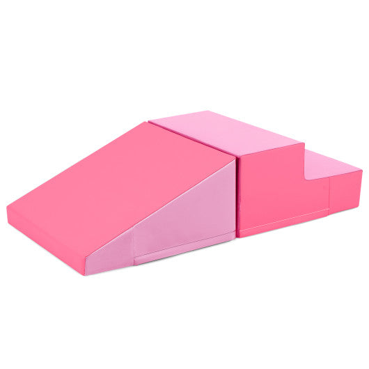 2-Piece Step and Slide Climber for Infants and Toddlers Baby Soft Play Set Foam Blocks-Pink