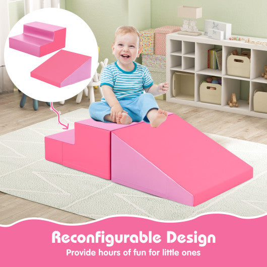 2-Piece Step and Slide Climber for Infants and Toddlers Baby Soft Play Set Foam Blocks-Pink
