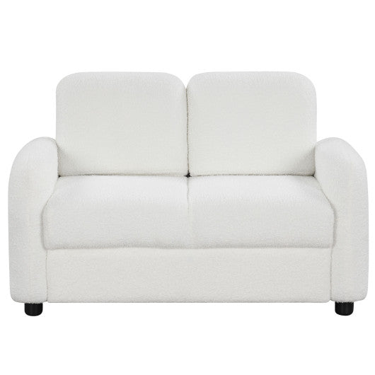 2-Seat Kids Sofa Toddler Sofa Couch with Soft Teddy Fleece Upholstery and Solid Wooden Frame-White