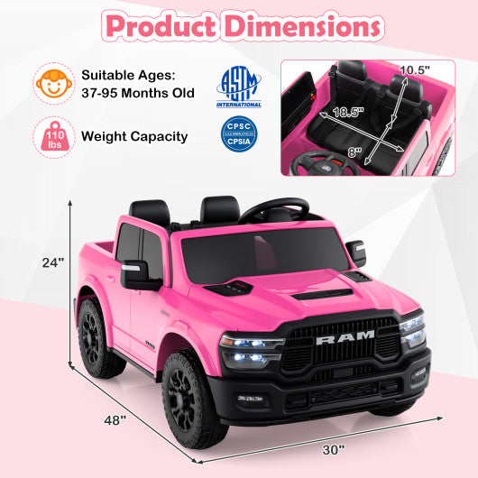 2 Seater 24V Ride on Toy for Big Kids Licensed Ram Truck with Remote and Music-Pink