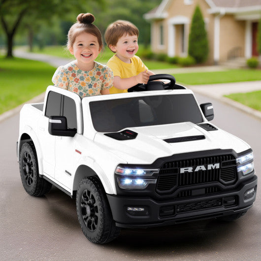 2 Seater 24V Ride on Toy for Big Kids Licensed Ram Truck with Remote and Music-White