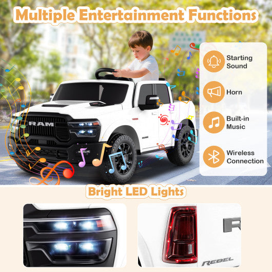 2 Seater 24V Ride on Toy for Big Kids Licensed Ram Truck with Remote and Music-White