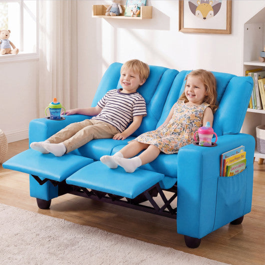 2-Seater Kids Recliner Double Toddler Sofa Chair with 2 Cup Holders-Blue