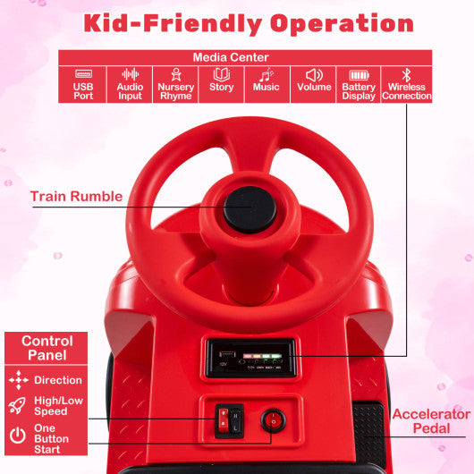 12V 2-Seater Kids Ride on Train with Height Adjustable Seat and Music Licensed Chuggington-Red
