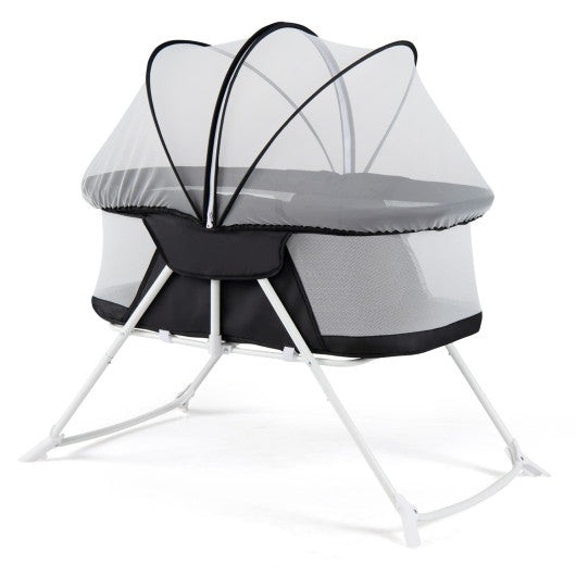 2 in 1 Baby Bassinet with Rocking Motion Foldable Bedside Sleeper with Breathable Mesh-Black