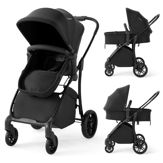 2-in-1 Baby Stroller with Bassinet Mode and Reversible Seat-Black