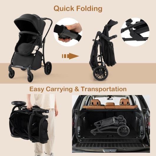 2-in-1 Baby Stroller with Bassinet Mode and Reversible Seat-Black