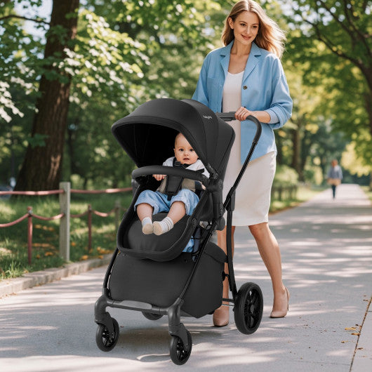 2-in-1 Baby Stroller with Bassinet Mode and Reversible Seat-Black