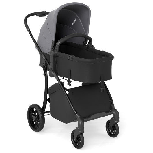2-in-1 Baby Stroller with Bassinet Mode and Reversible Seat-Gray