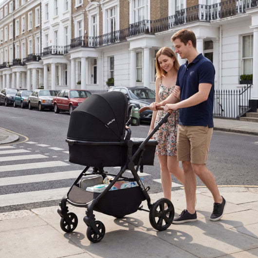 2-in-1 Convertible Baby Stroller with Car Seat Adapters-Black