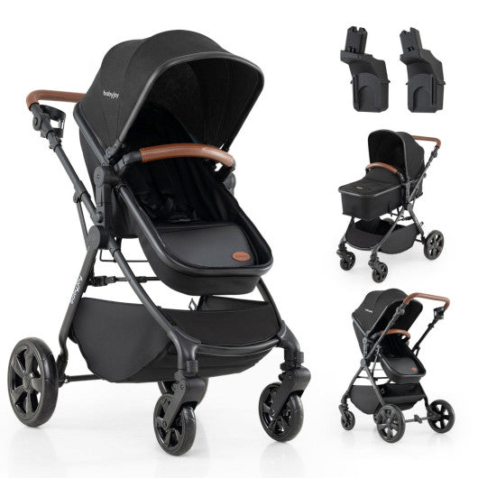 2-in-1 Convertible Baby Stroller with Car Seat Adapters-Black